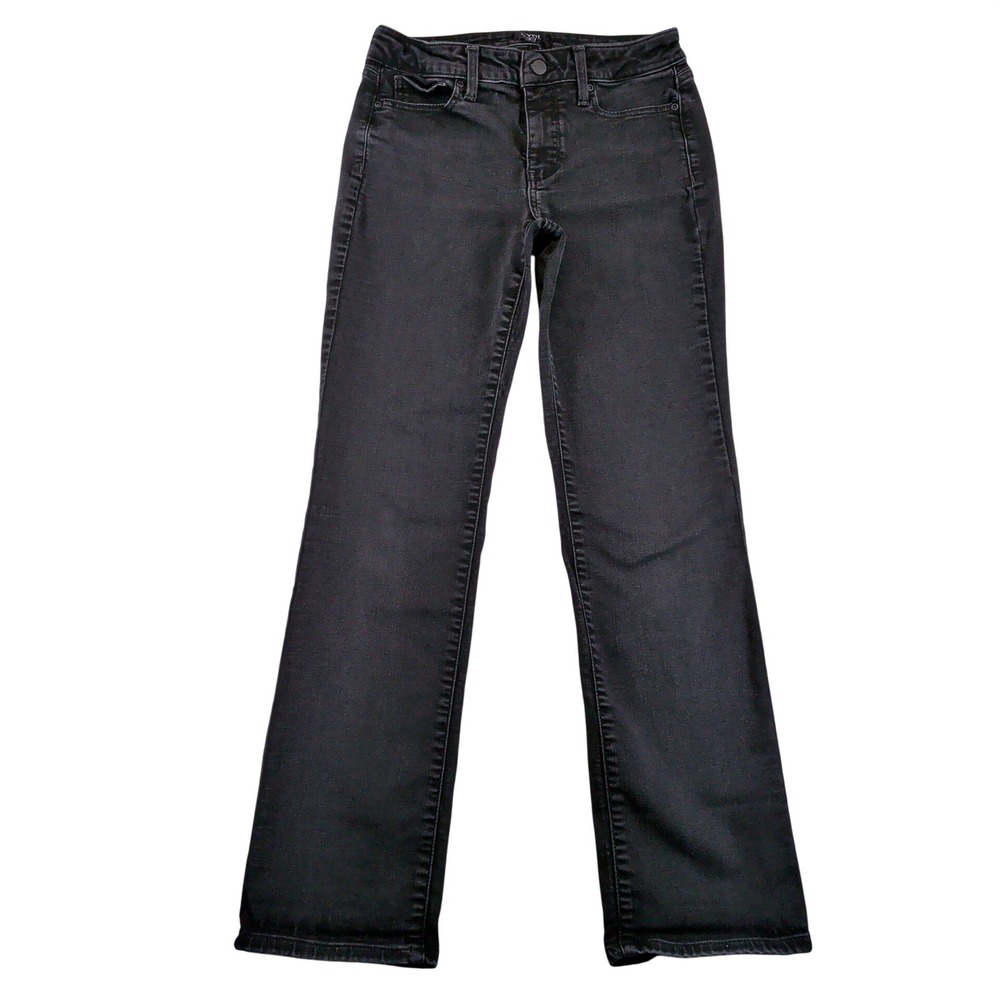 NYDJ Marilyn Straight Leg Jeans Black Lift Tuck Technology Size 6 Stretch Denim